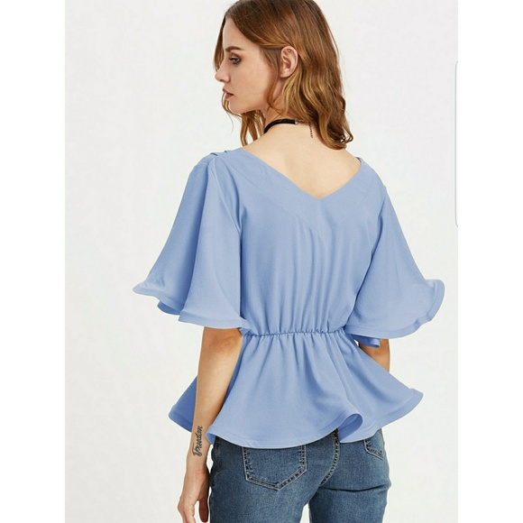 ⬇️Flutter Sleeve Belted Surplice Wrap Top - Picture 4 of 4